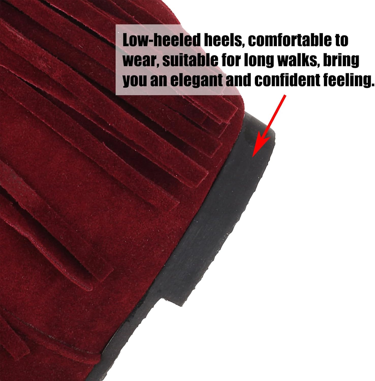 Optigard Women's Suede Plush Fringe Mid Calf Boots,Fashion Round Toe Pull On Retro Knee High Low Heel Dress Cowgirl Boots