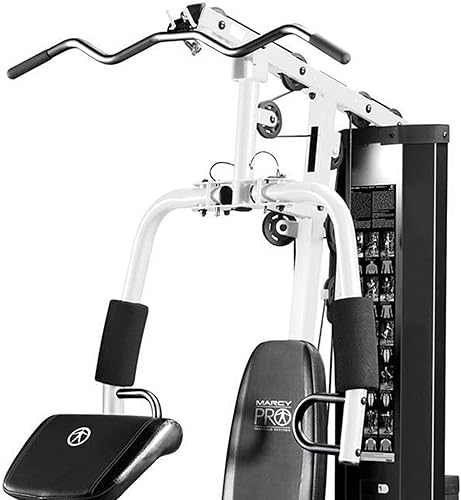 Miniatura 8 de Marcy Estación de entrenamiento de gimnasio en casa con almohadilla para rizos, lat pulldown, desarrollador de piernas y pesas, color blanco