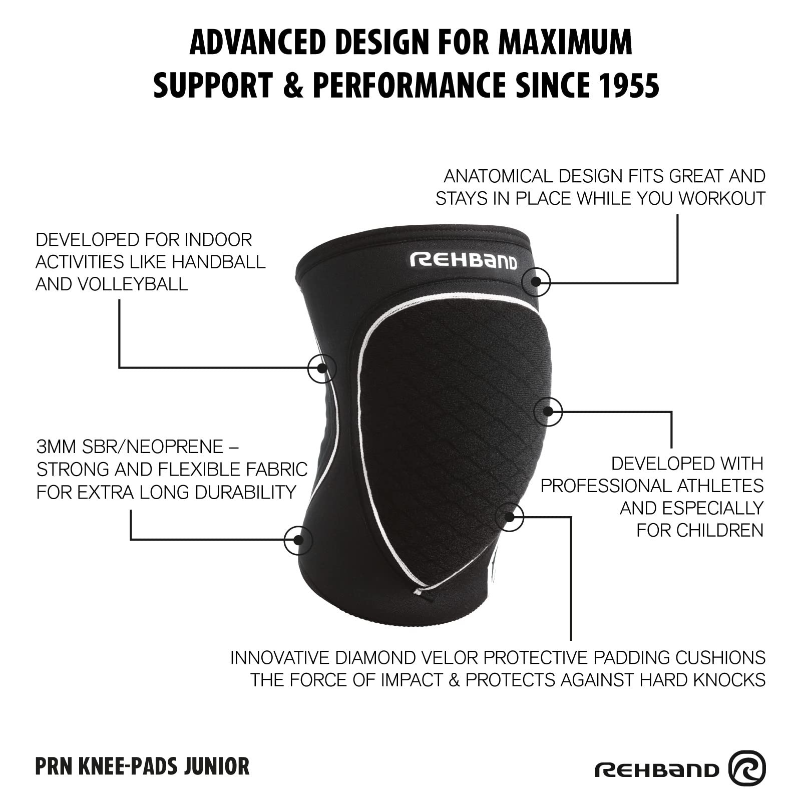 Rehband Genouillères Handball/Volley - Protection Genou 5mm - Taille L - Noir - 1 Paire