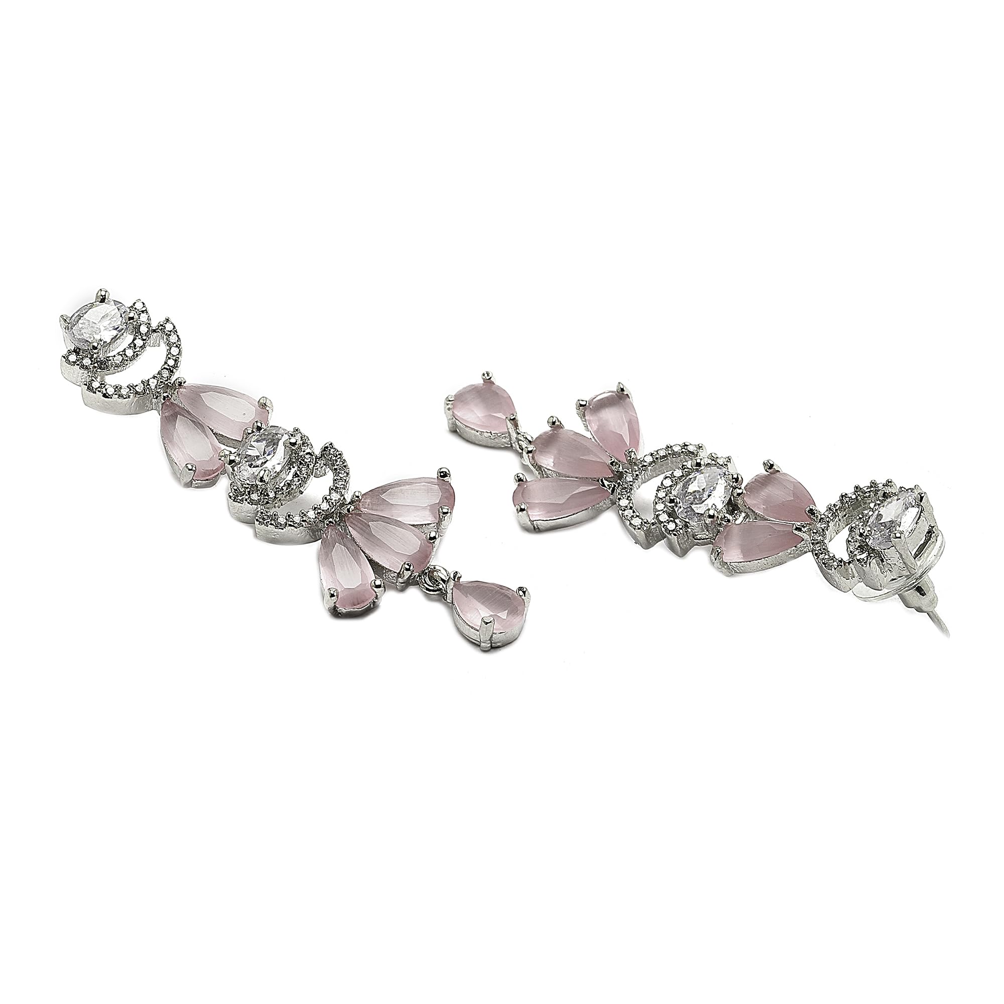 Rhodium-Plated Teardrop & Crescent Necklace Set