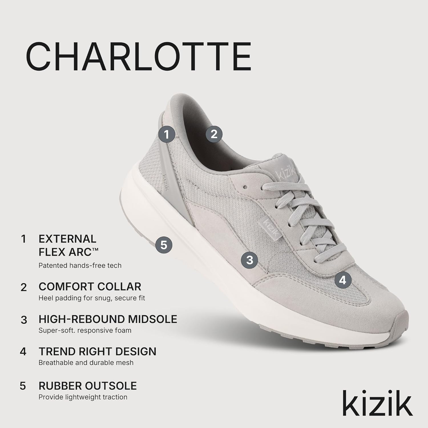Kizik Womens Shoes: Charlotte - Comfortable, Breathable, Casual Slip On Sneakers, Lightweight Mesh, Hands Free Convenience in a Timeless Style - Womens Regular Width - Image 3