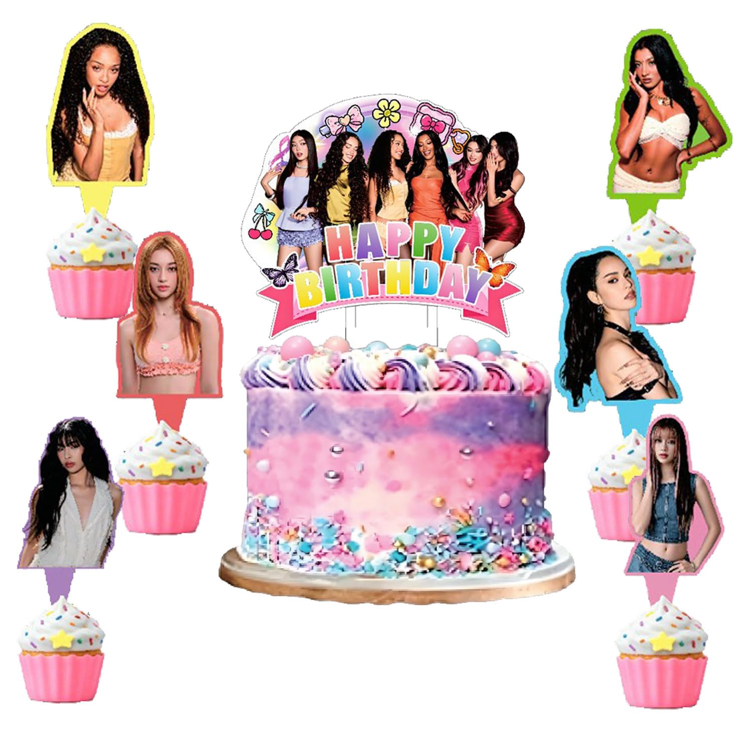 25pcs Cake Decorations with 24pcs Cupcake Toppers, 1pcs Cake Topper for Kat_seye/Tenn Girl Boy Birthday Party Supplies