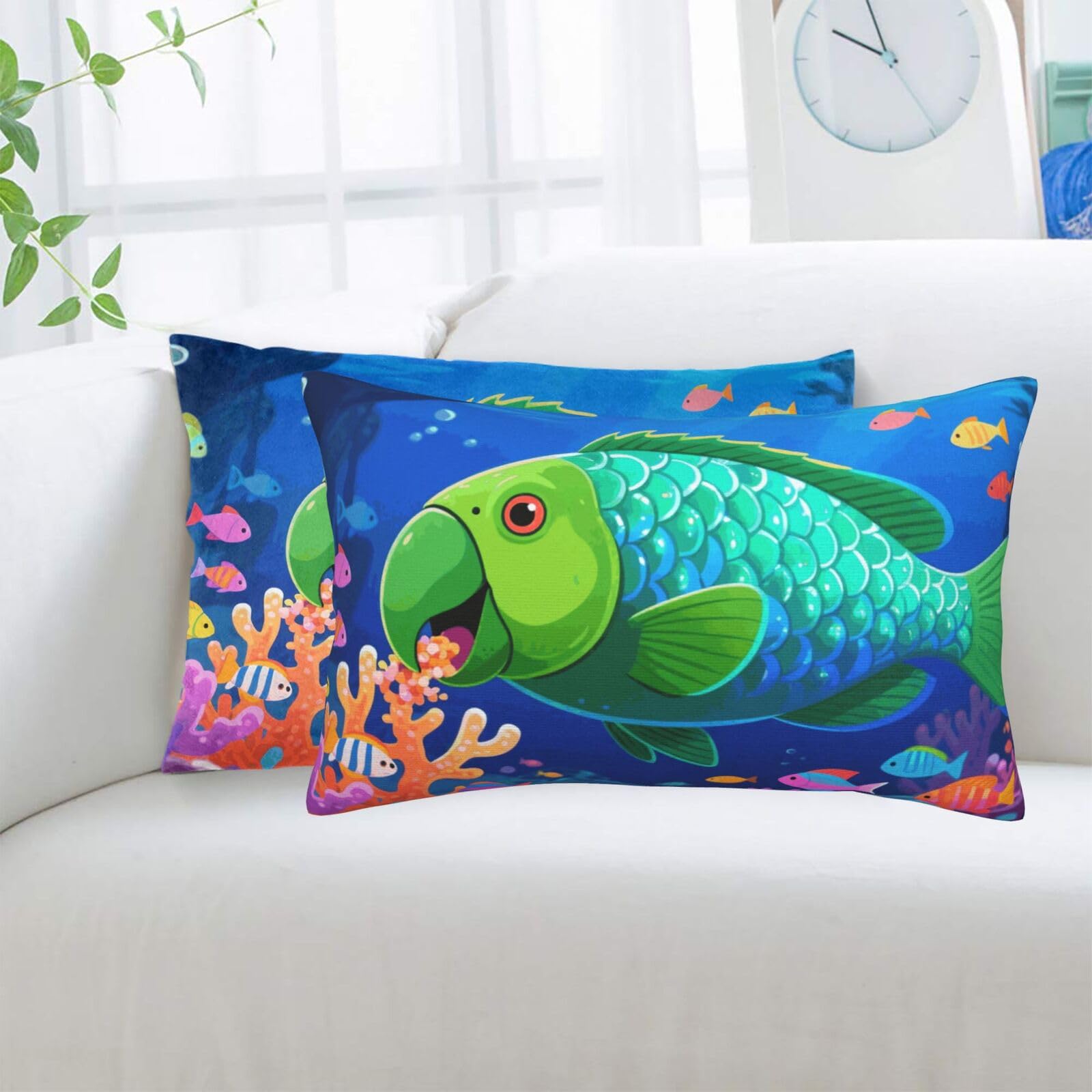 2 Pack Standard Pillowcases Sets, Ultra Soft Comfort Microfiber Plush Pillow Cases Color Fish Decorative Throw Pillow Cover with Hidden Zipper for Bedroom, Sofa, Couch,16"X24"