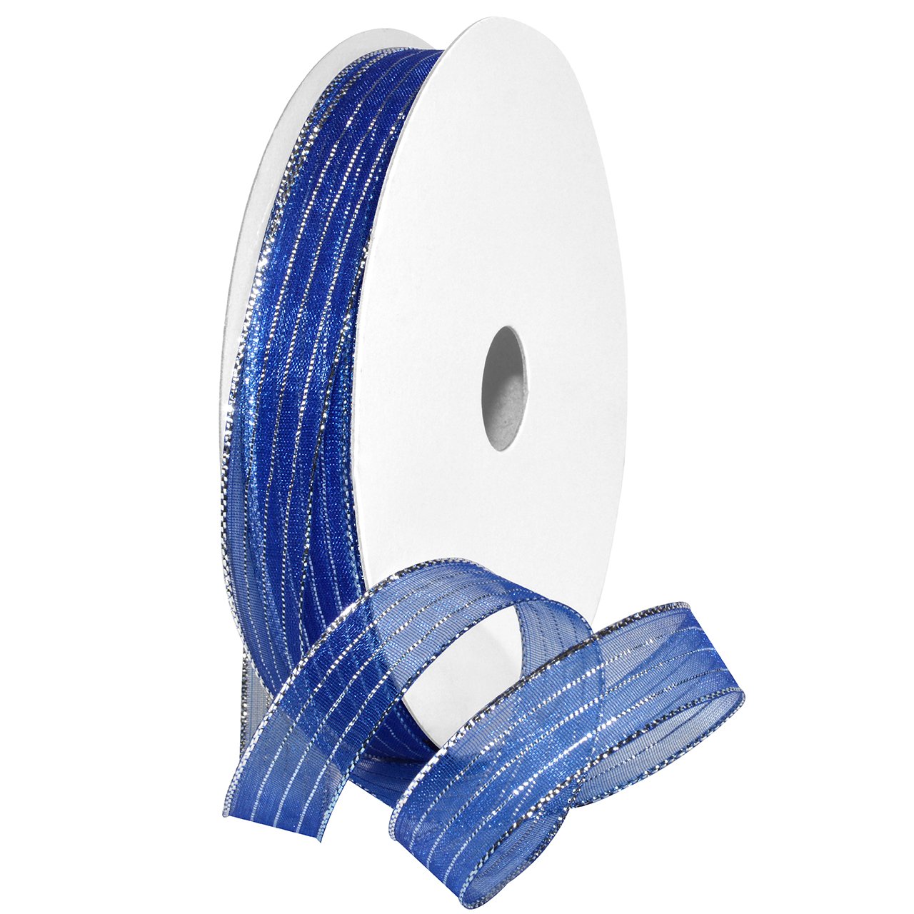 Morex Ribbon Harmony Ribbon, Metallic, 5/8 inch by 50 Yards, Blue/Silver, Item 1401.03/50-714, 5/8" x 50 yd
