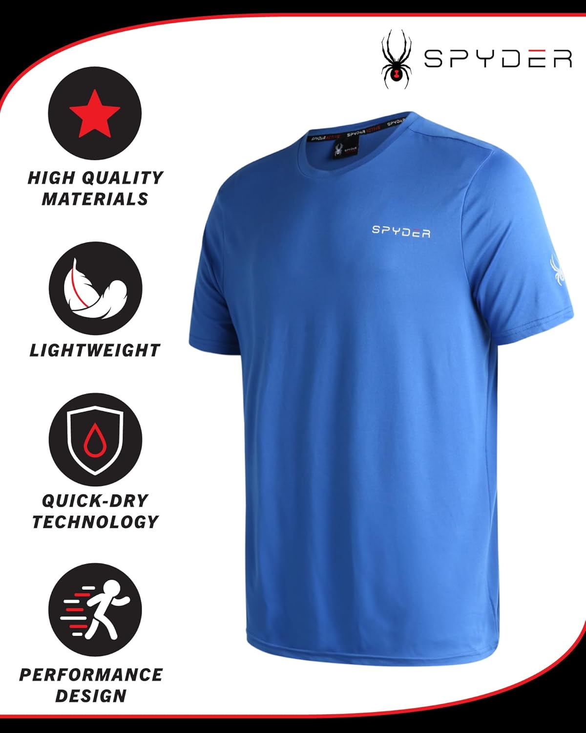 Spyder Mens Active Shirts - Quick Dry Lightweight Short Sleeve Mens Shirts Athletic Performance Gym Workout Shirts for Men - Image 2