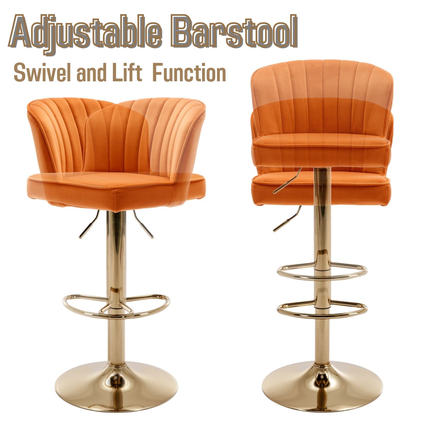 Lot de 2 tabourets de bar pivotants réglables en velours avec dossier, chaises modernes à hauteur de comptoir pour cuisine et bar à la maison, solution élégante et confortable