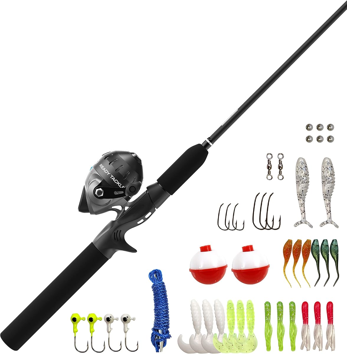 Zebco Ready Tackle Spincast Reel and Fishing Rod Combo, Durable Fiberglass Rod with EVA Handle, Quickset Anti-Reverse Reel, Pre-Spooled with 10 lb Zebco Line, Includes Tackle Pack