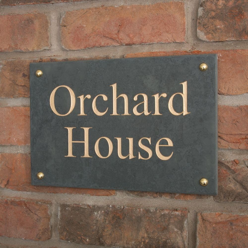 Personalised Slate House Sign Plaque – Smooth Black or Charcoal Grey Stone, Custom Engraved with House Name or Number (30.5 x 20cm)