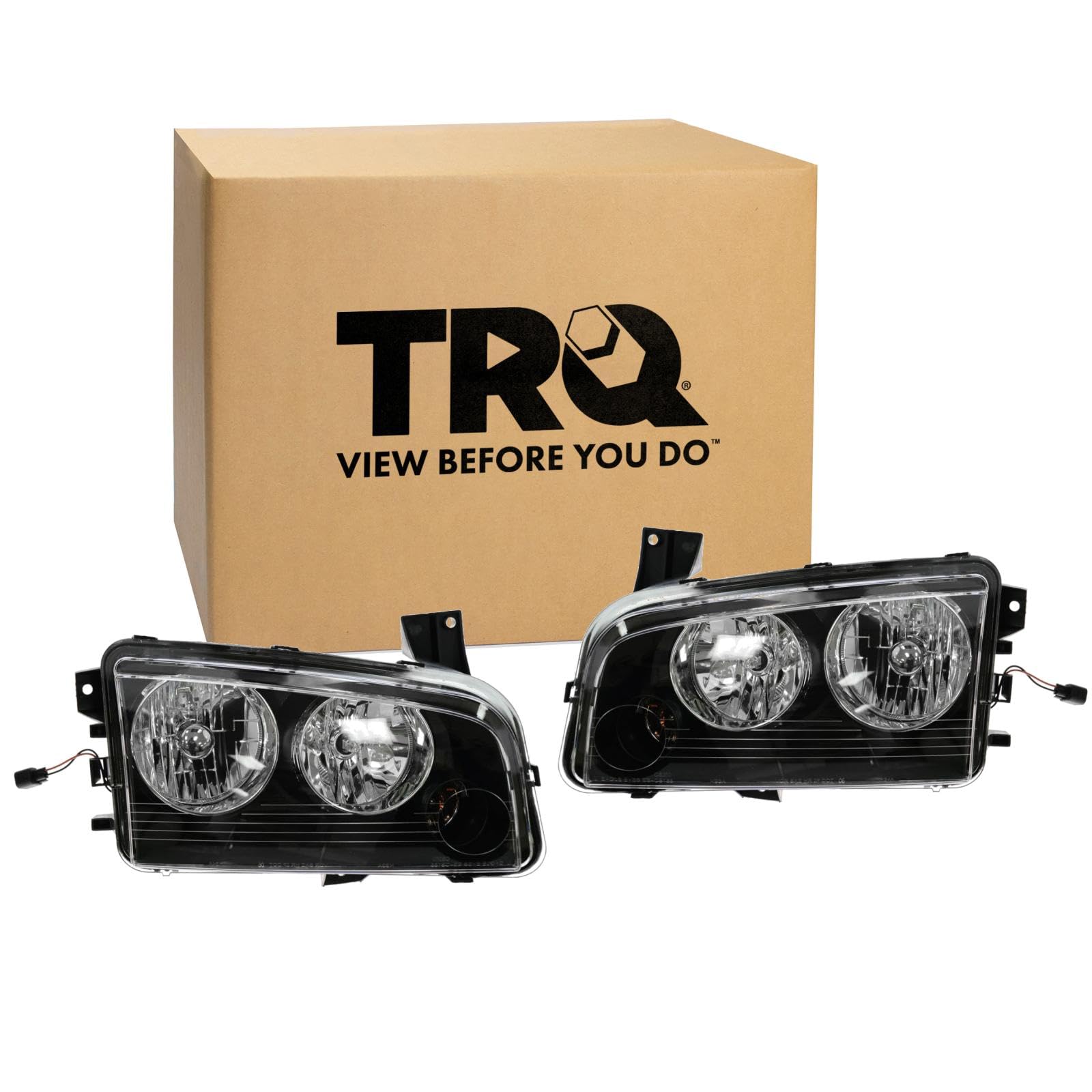 TRQ 2 Piece Headlight Assembly Set Driver &amp; Passenger Side Compatible with Dodge Charger 2007-2010 CH2502206 CH2503206 4806164AJ 4806164AK 4806165AJ 4806165AK