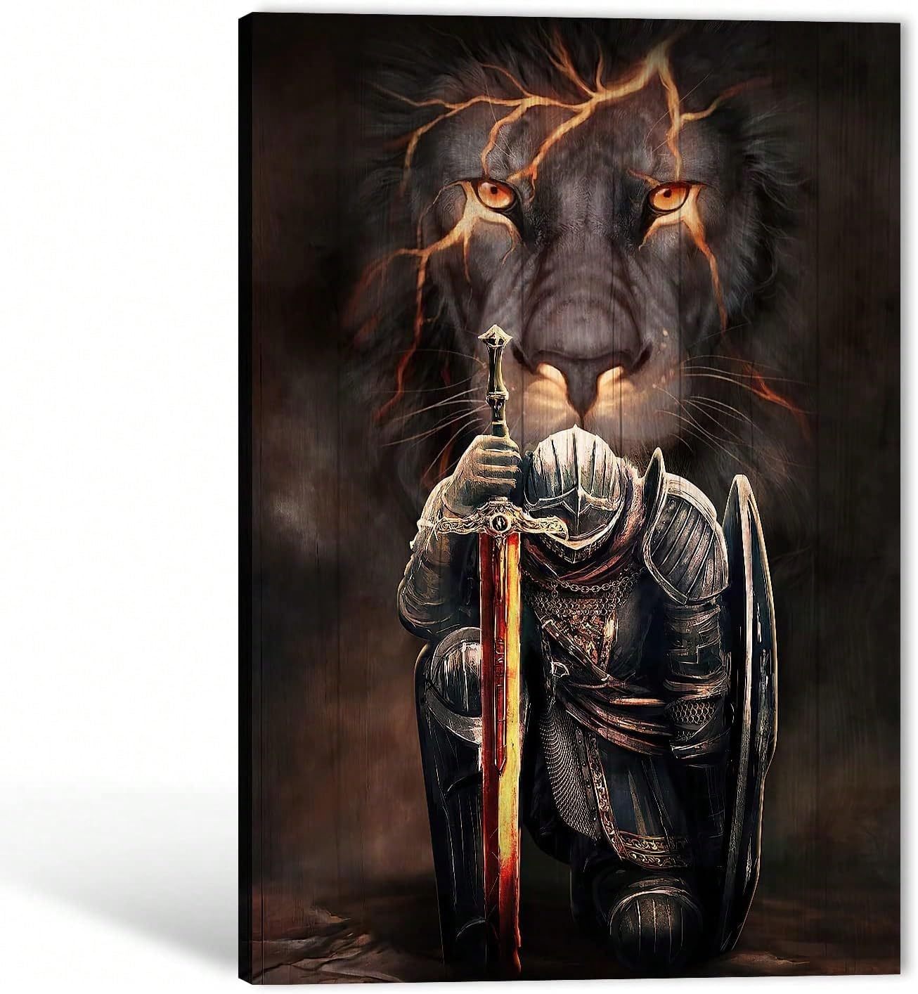 LYBCEOUG Shield Wall Decor, Warrior Lion Canvas Painting, Canvas Poster Printing, Home Decoration(30x40cm/No frame)