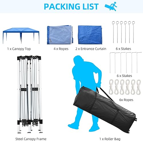 Miniatura 6 de DWVO Tienda de campaña desplegable de 10 x 20 pies con 6 paredes laterales extraíbles, toldo de patio al aire libre fácil de instalar con 4 ventanas