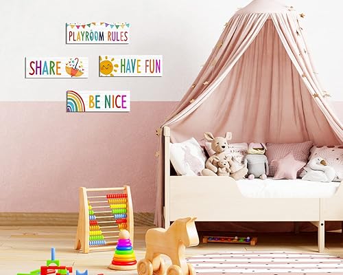 Miniatura 5 de 4 letreros para sala de juegos para niños, decoración de pared para sala de juegos, reglas de juegos, citas, letrero con texto en inglés "Be Nice