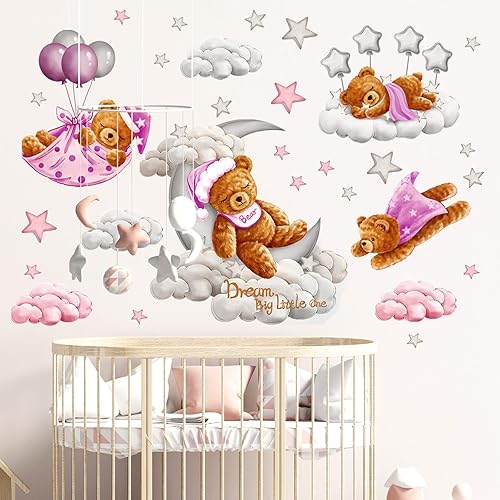 Miniatura 8 de Suplante - Calcomanías de pared con diseño de elefante, nubes, luna, estrellas, globo aerostático, calcomanías de pared para habitación de niños y