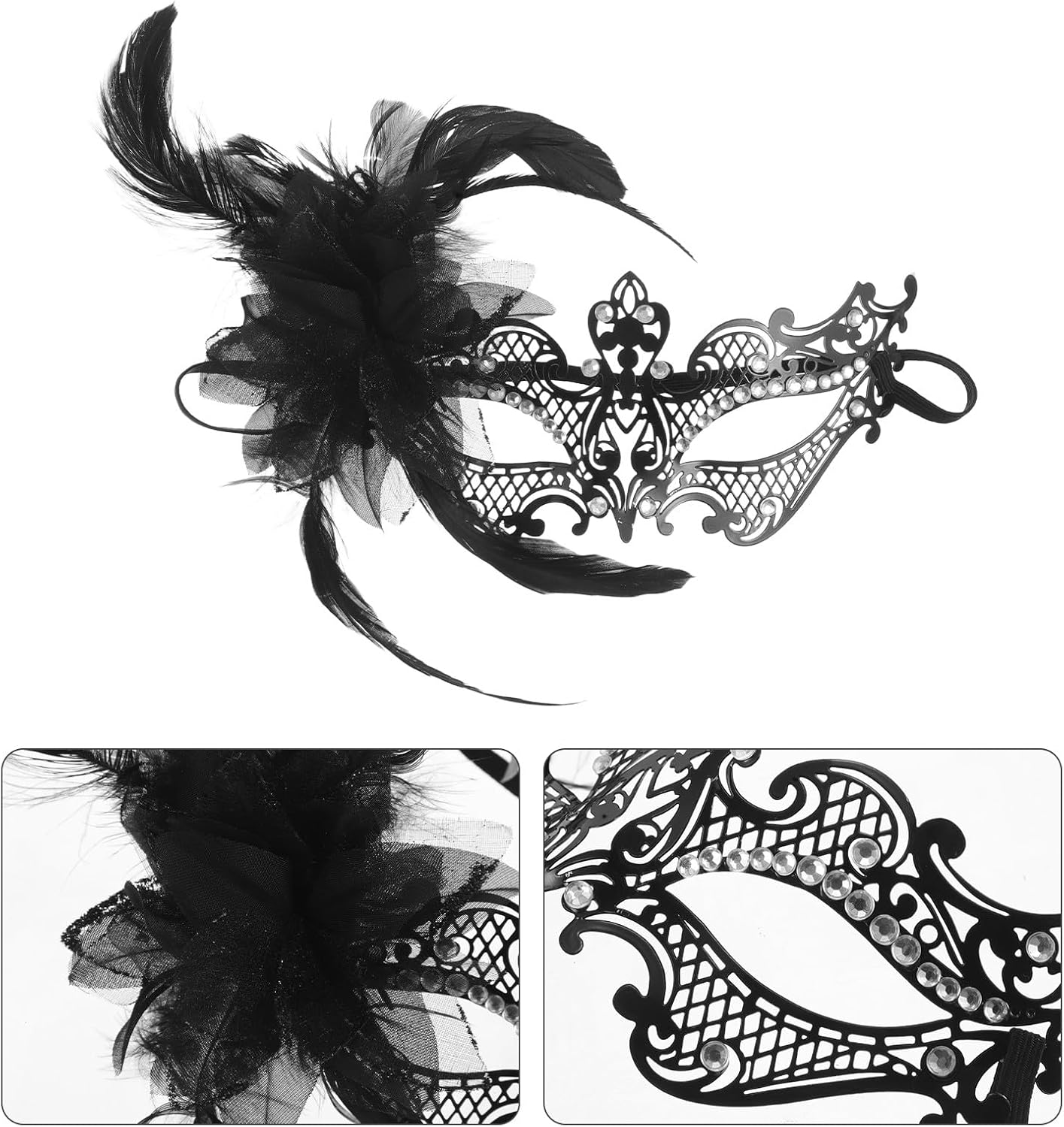 Operitacx Masquerade Venetian Half Face Mask for Women, Metal Rhinestone Costume Mask, Party and Carnival Accessory for Halloween and Masquerade Ball