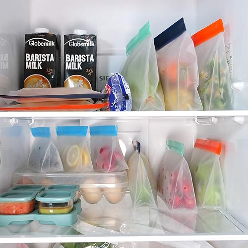 Miniatura 5 de Meetall Paquete de 9 bolsas reutilizables para almacenamiento de alimentos, 3 tamaños mezclados. Bolsas de tamaño de 3 galones para carnes, pescado