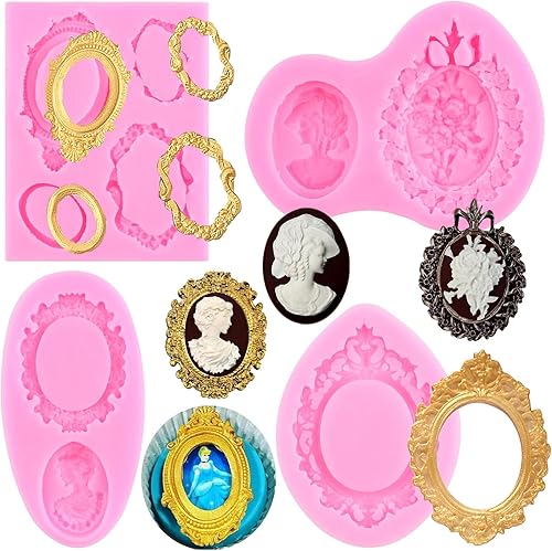 ZiXiang Camafeo con marco de fotos, molde de silicona para marcos de fotos, moldes de fondant, molde de marco de espejo vintage para decoración de