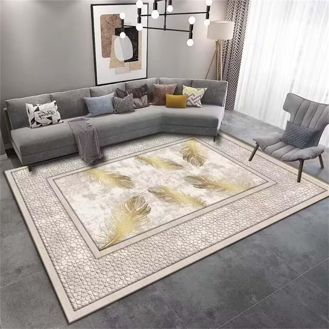 Décoration Chambre Fille avec un Grand Tapis Gris Plumes