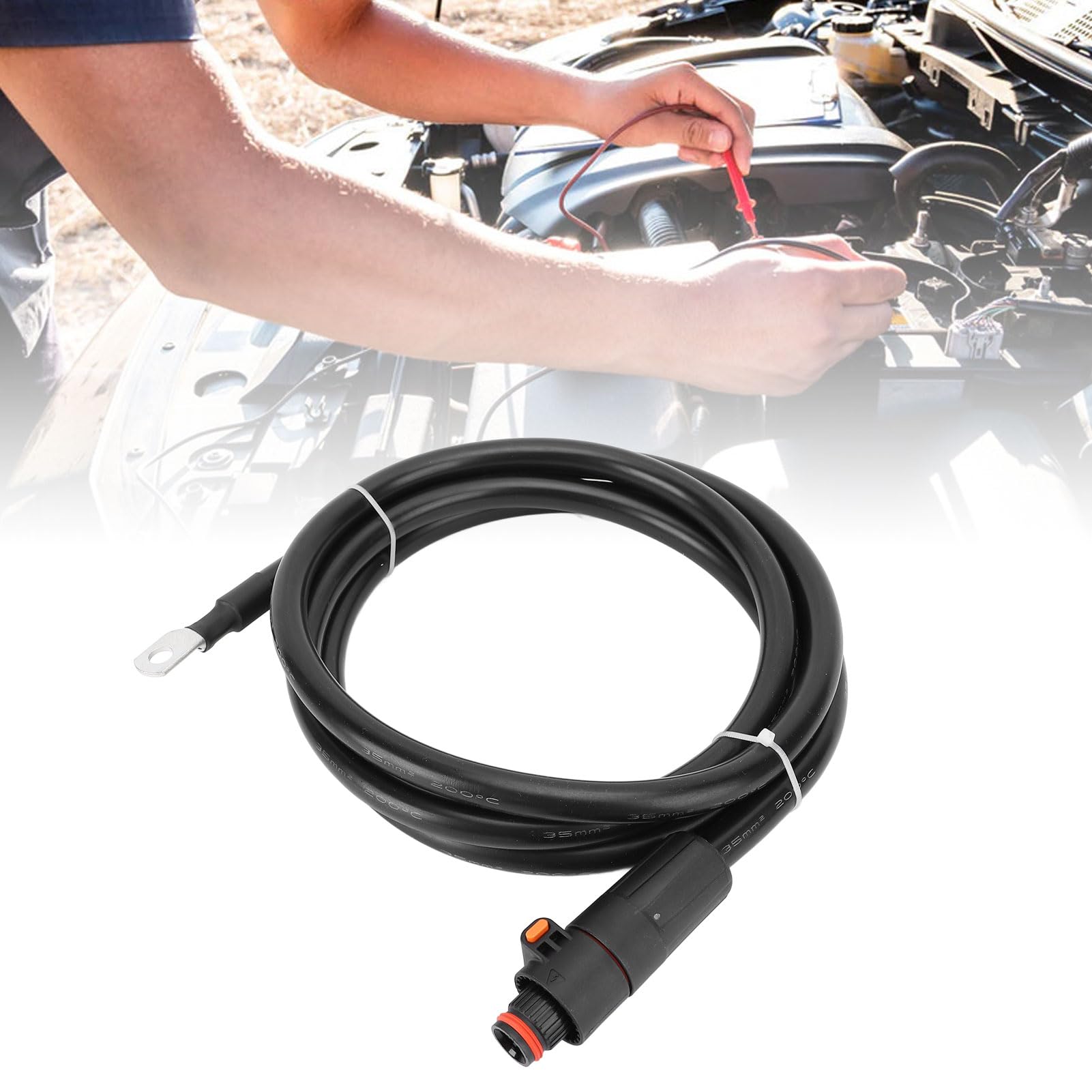 Yctze Kabel akumulatora 35 mm² wtyczka prosta i zacisk SC35-8 do - kabel akumulatora 35 mm² 2 m, falownik, motoryzacyjny, morski, elastyczny (1,5 m / 4.9ft)