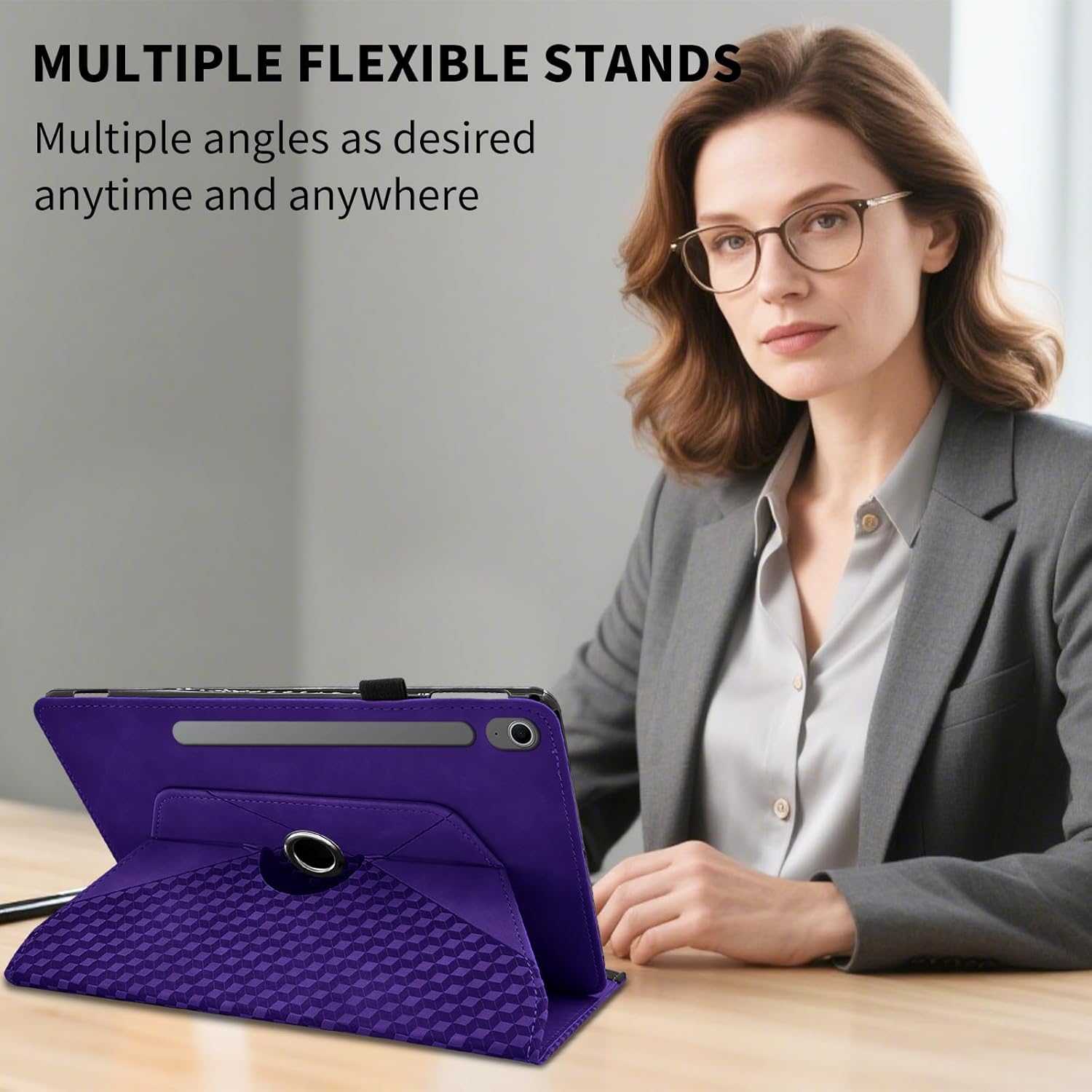 Rotating Case for Samsung Tab S10 Lite /S10 Fe/S9 Fe 10.9 Inch /S9 Tab 360° Rotating Cover Multi-Angle Viewing Stand Auto Wake/Sleep PU Leather Business Folio Protective Cases, Purple