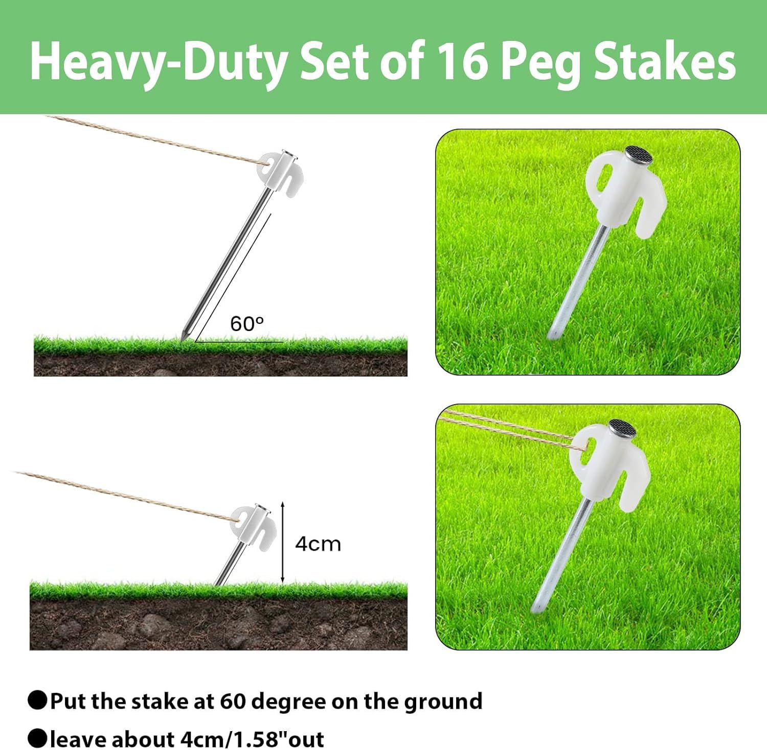 Piquets de tente 8/16 pièces sol dur 21 cm, idéal pour les tentes de jardin, la pêche et le terrain (16 piquets de camping)