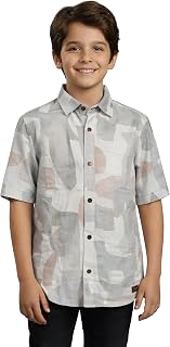 THE ROOT & RISE Boys Grey Abstract Printed Casual Shirt | Premium Cotton Half Sleeve | Stylish Regular Fit Kids & Teen Sum... Price In India
