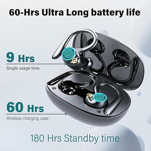 Miniatura 6 de Auriculares de entrenamiento Bluetooth sobre la oreja con sonido de 0.512 in de bajo premium, IPX7 impermeable auriculares inalámbricos para correr