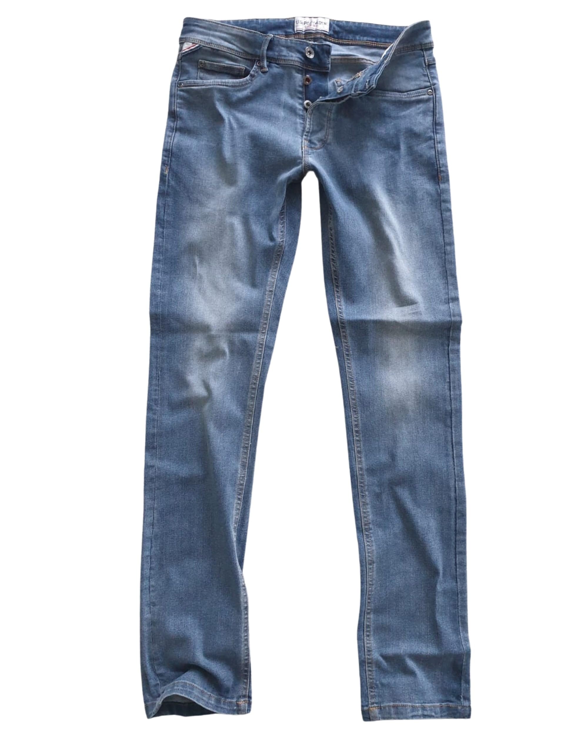 Jean U.S. Polo Assn. Droite Regular Fit élastique bleu ciel en coton