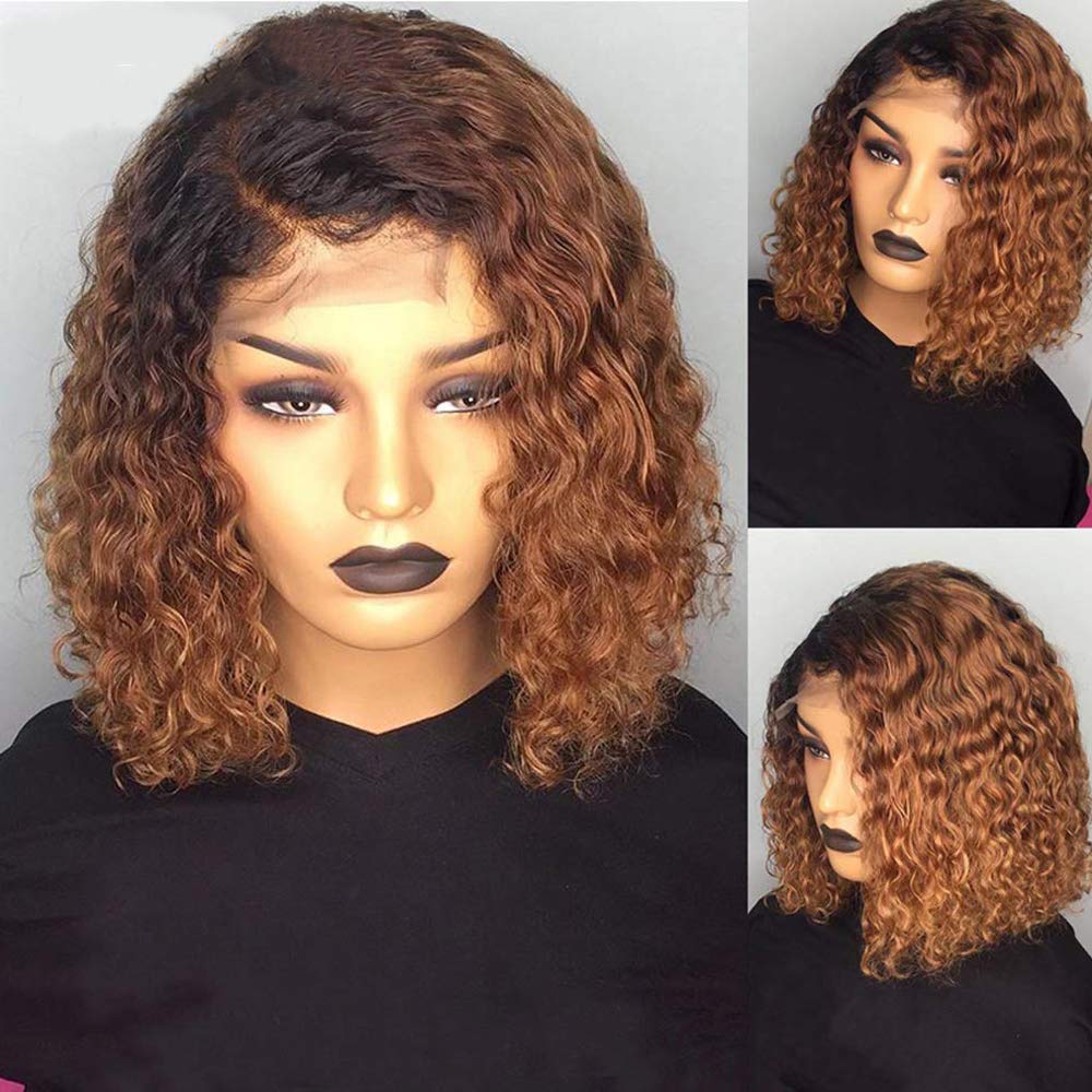 Hair 4/27 Ombre Brown Honey Blonde Short Bob Wig 13x4 Lace Front Human Hair Wig Natural Hairline Pre Plucked With Baby Hair Brazilian Remy Virgin Hair 150 Density 12 Inch