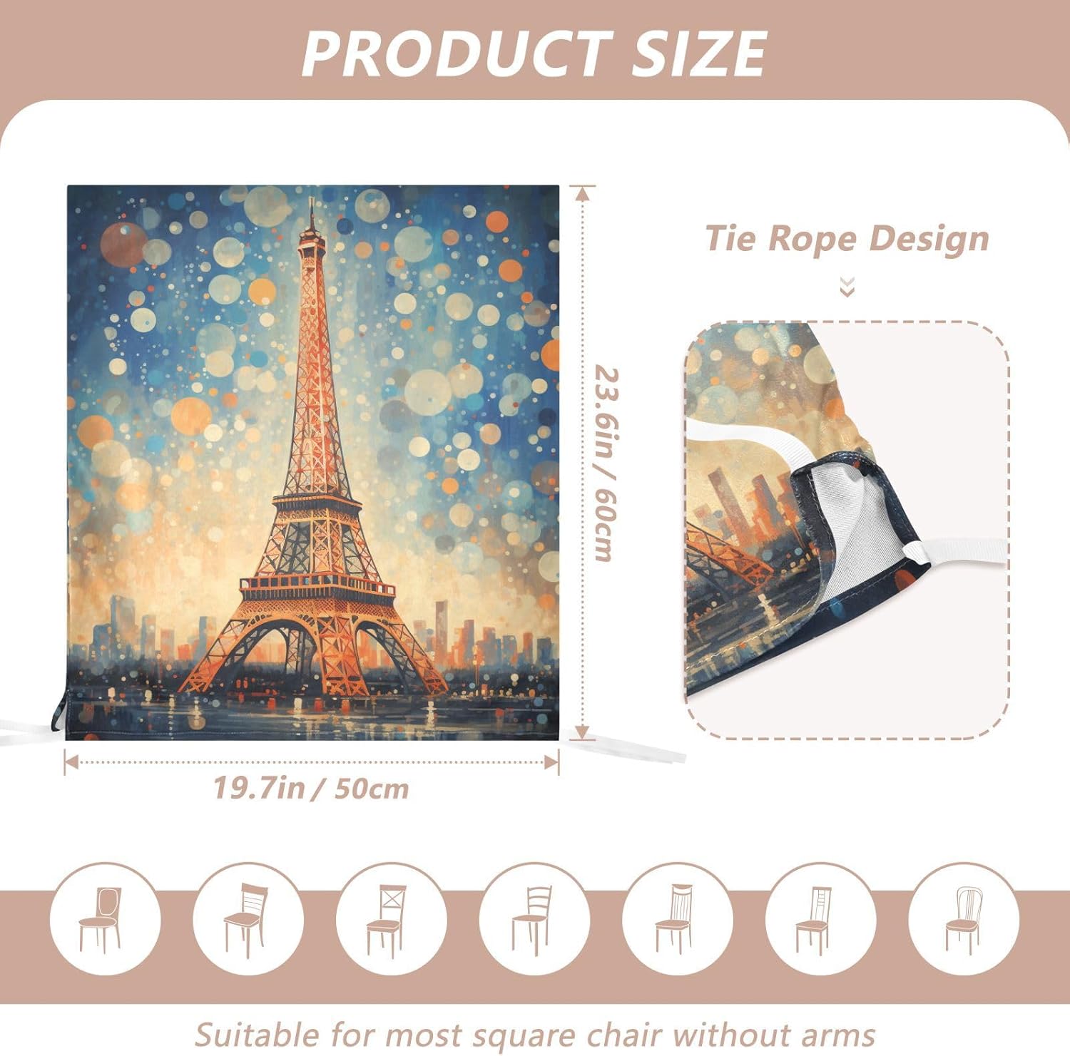 ALAZA Eiffel Tower Dots Chair Back Cover Set of 6, Washable Reusable Removable Chair Slipcovers Decorative Chair Cover for Home Kitchen Wedding Party