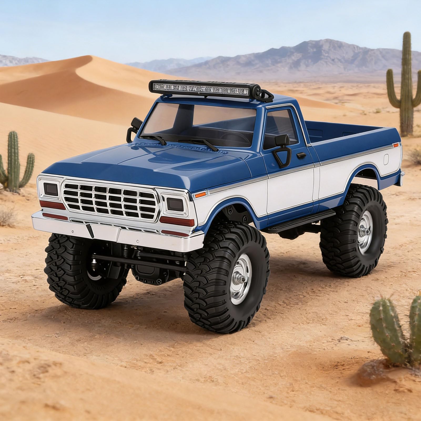 Fockety Camion RC 1/16, Auto RC con Luce e Ammortizzazione per Superfici Rocciose, Sabbia e Spiagge, Camion Giocattolo Fuoristrada Telecomandato ad Alta Velocità 2.4G per Regali (BLUE)