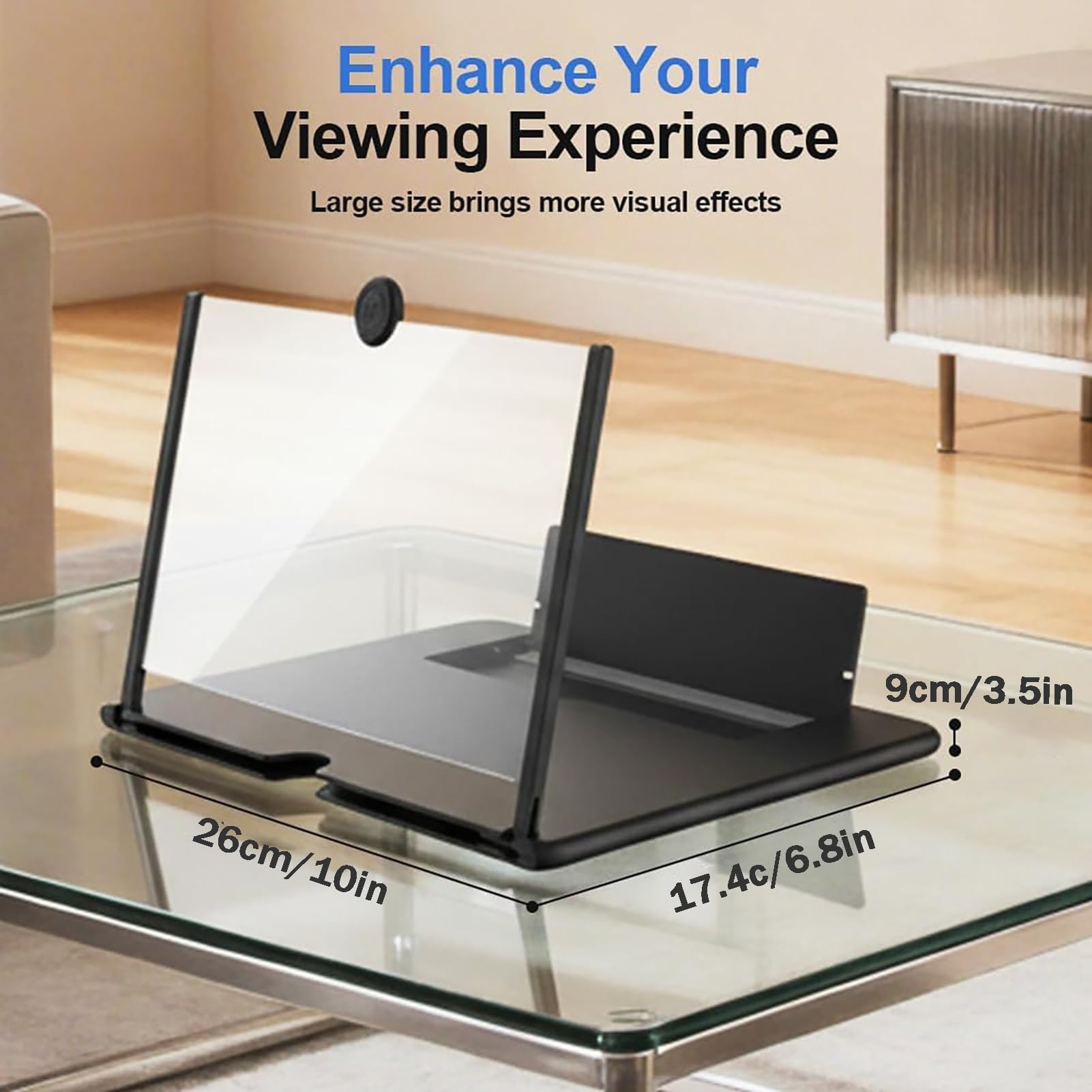 Tragbarer Hd-bildschirmvergrößerer mit 3D-hd-projektor Und Faltbarem Ständer for Filme, Videos Und Spiele, Kompatibel mit Allen Smartphones(Black)