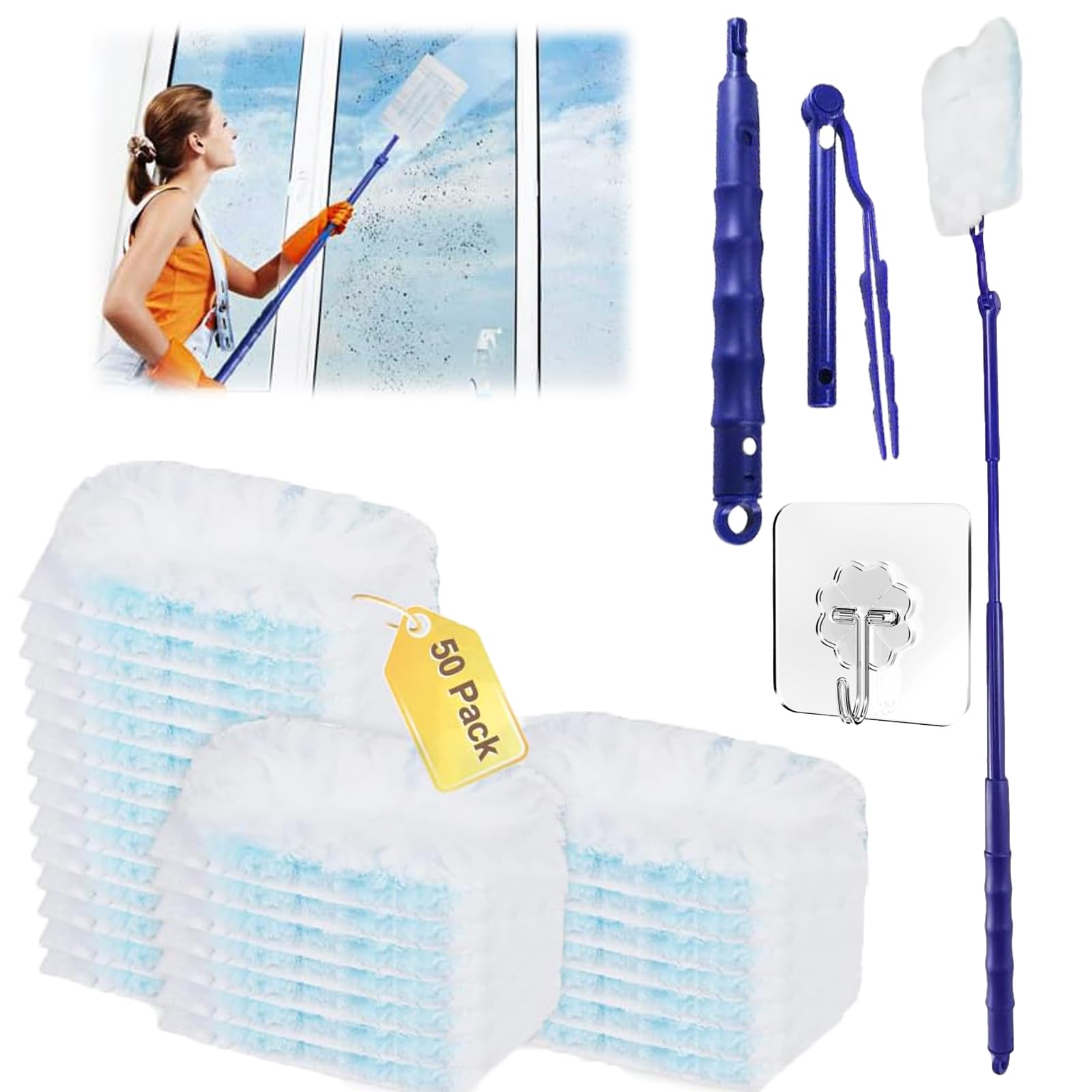Roinaid 50 Stück für Swiffer Staubmagnet Nachfüllpack, für Swiffer Duster, mit 1 Handgriff