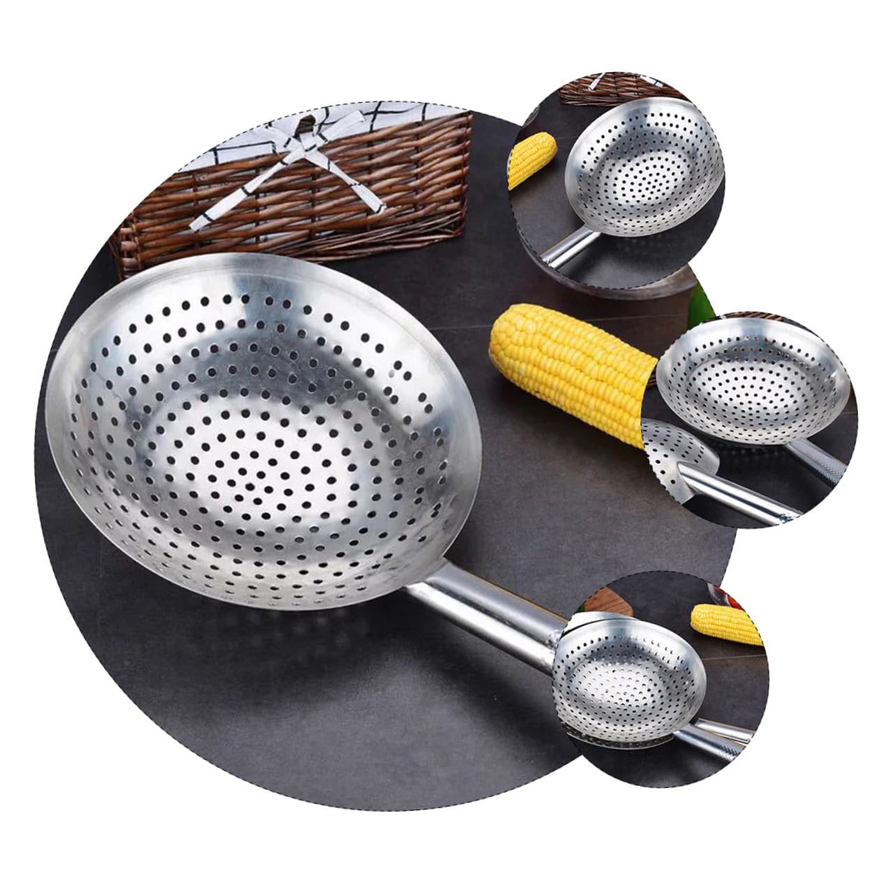 Schiumarola Grande in Acciaio Inox Argento 1 Pezzo per Cucina | Filtro a Maglia Fine, Separa Olio Bollente o Acqua, per Ristoranti e Bar