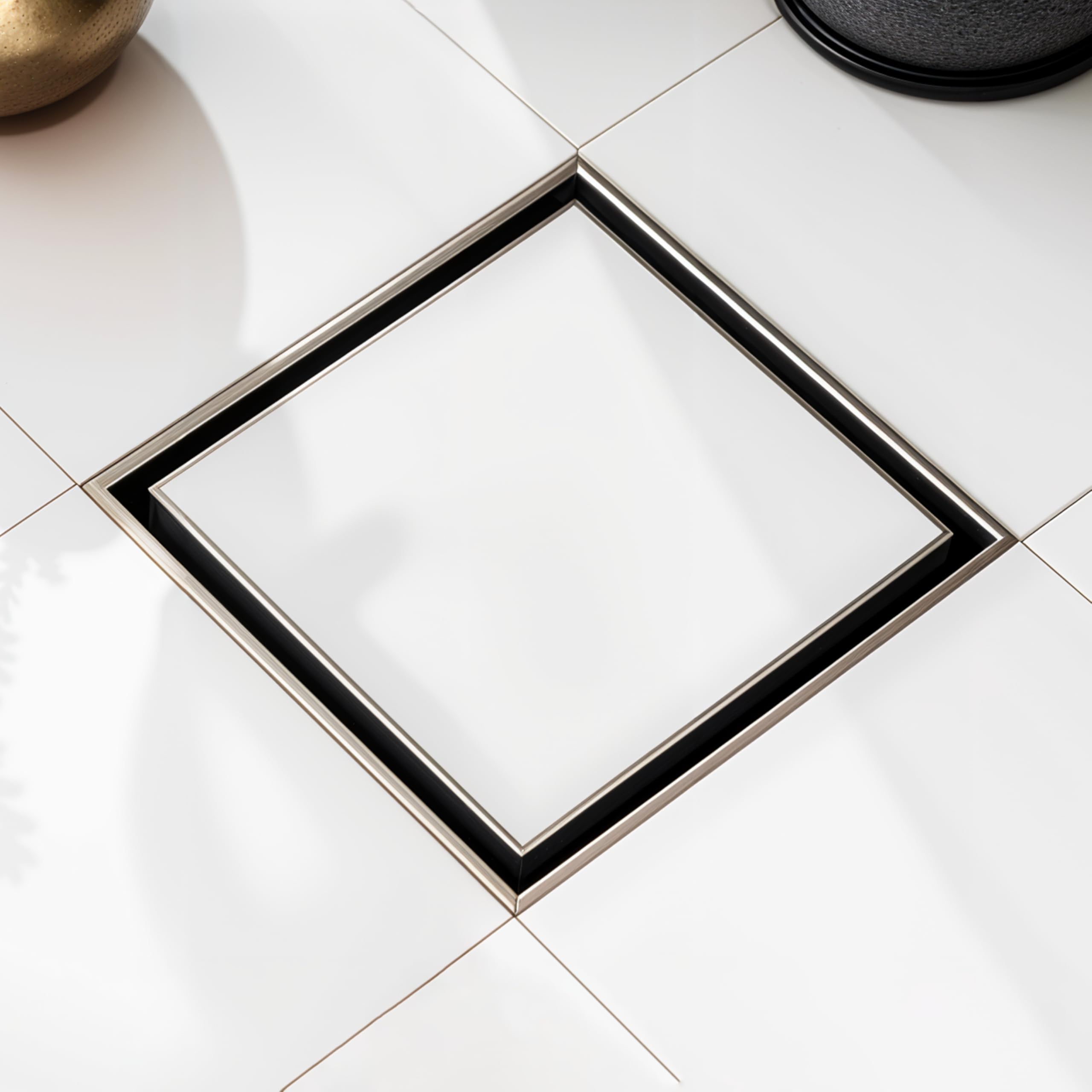 - Ruhe® Square Tile Insert Floor Drain | 304 Stainless Steel | Invisible Shower Drain Channel | 5 x 5 Inches | Waste Water Floor Drain for 13mm Tile | Drainer Channel | Anti Cockroach Trap | Silver