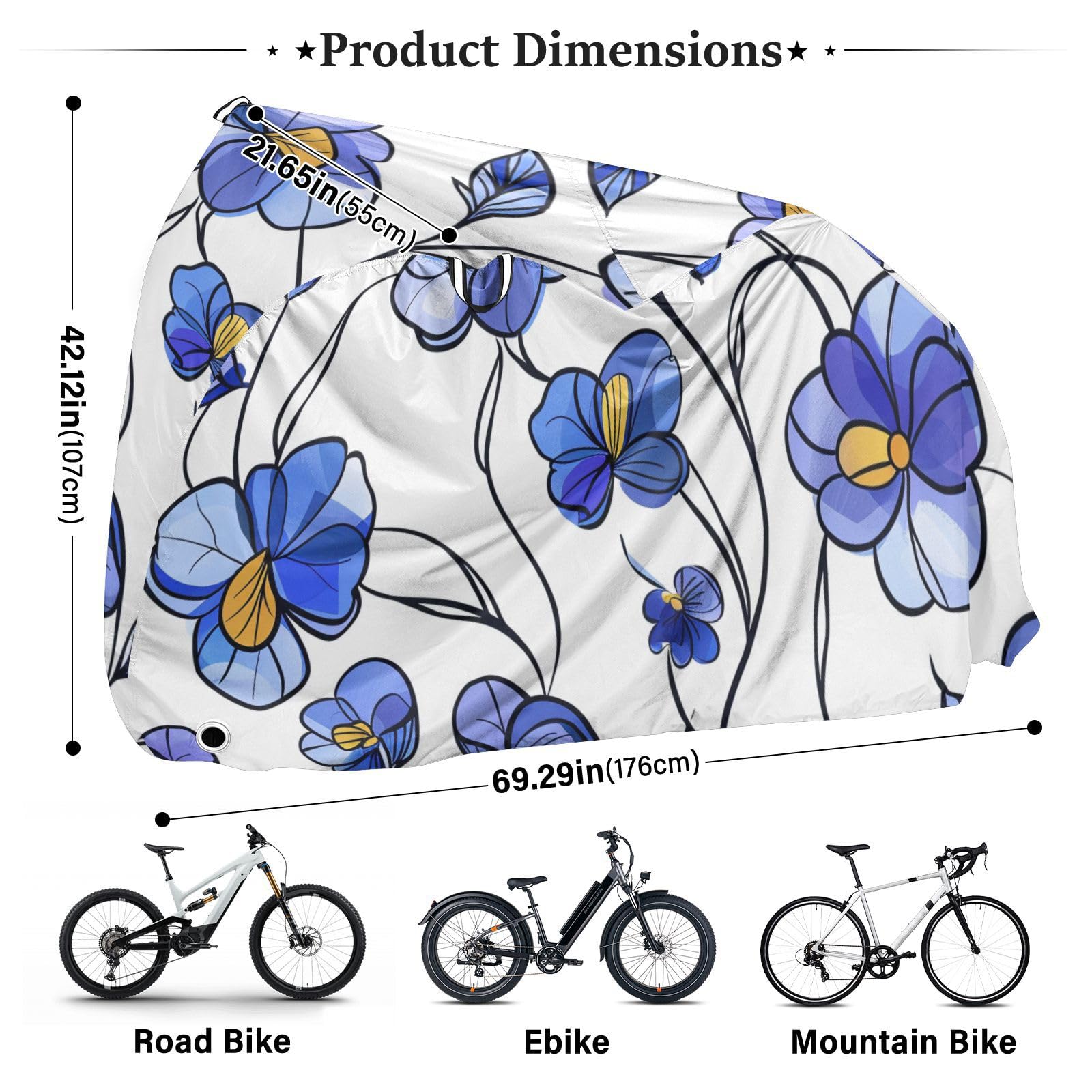 Housse de vélo étanche avec trous de verrouillage - Résistante aux UV - Pour intérieur et extérieur - Convient à la plupart des protections pour vélo électrique - Motif Pensy Hearts - Violet et blanc