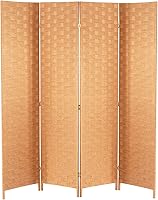 Vista 10 de Divisor de habitación Pantalla de madera de 4 paneles de malla de madera, diseño tejido de malla de madera, divisor de pantalla de habitación