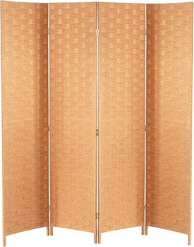 Vista 10 de FDW - Mampara plegable y portátil de madera con diseño de malla tejida para casa y oficina Negro