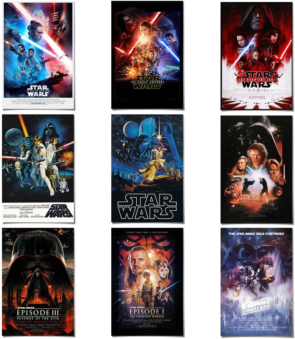 COMOR 9PC MOVIE Star Wars Poster For Fans Kids Birthday Party Decorations Gitfs-Star Wars Wall Art-Star Wars Wall Decor-Canvas Prints Picture For Teen Boy Girls Bedroom Decor