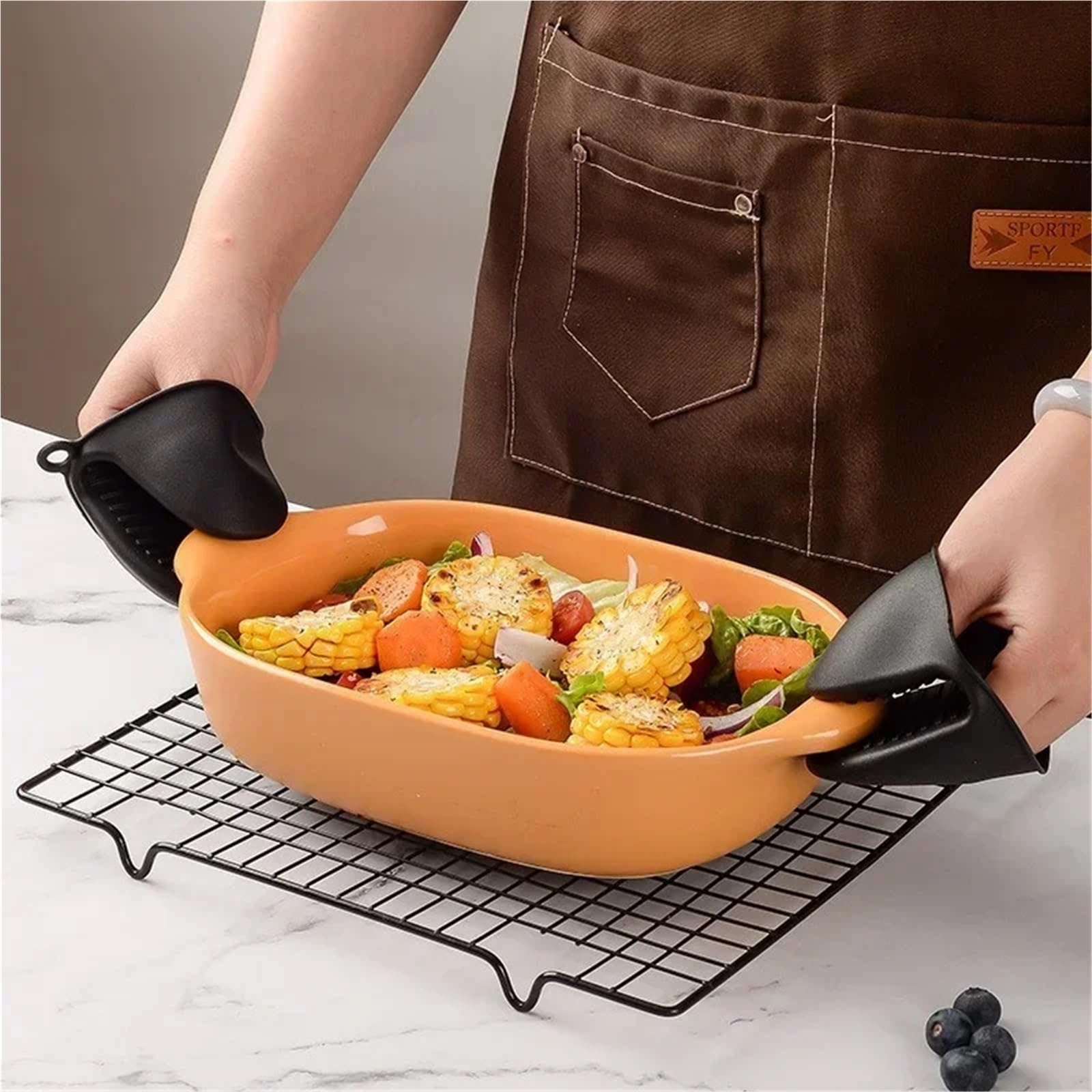 MRKU Guantes para Hornear, Guantes de Cocina para Horno, 2 Unidades, Silicona, Resistentes al Calor, con Pinzas Antideslizantes para Evitar Quemaduras, agarraderas para ollas
