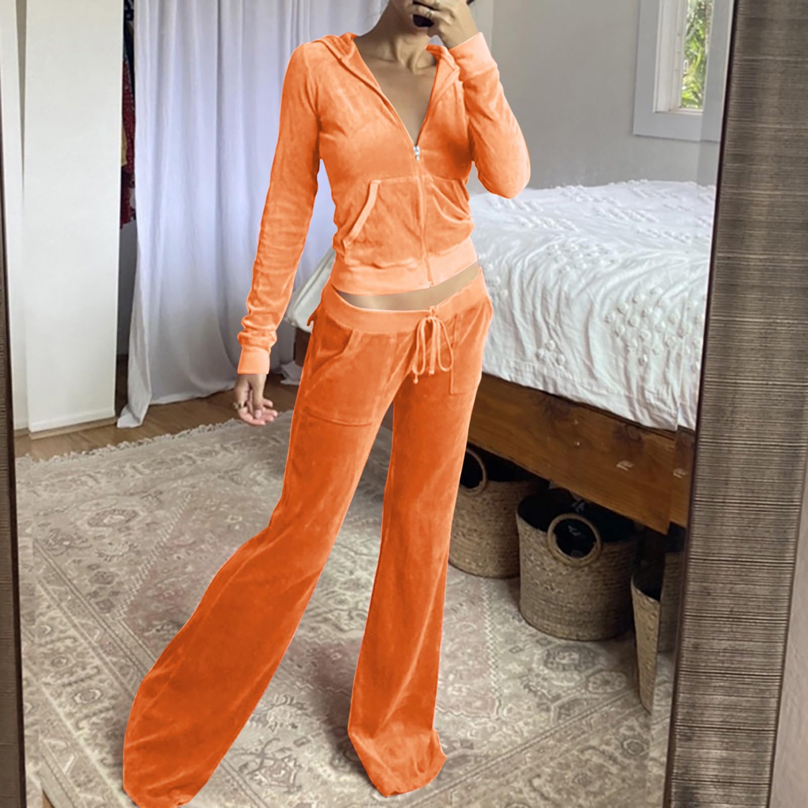 Survêtements pour Femmes Velours Loungewear Sweat à Capuche Ensemble de Sport Jogging Décontracté Sportswear Survêtement à Manches Longues Haut et Pantalon 2 Pièce Tenue de Pyjama Pas Cher