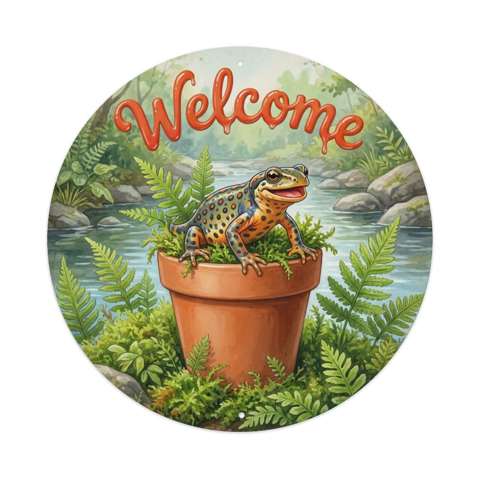 Metal Tin Sign Welcome Newt Mossy Stream