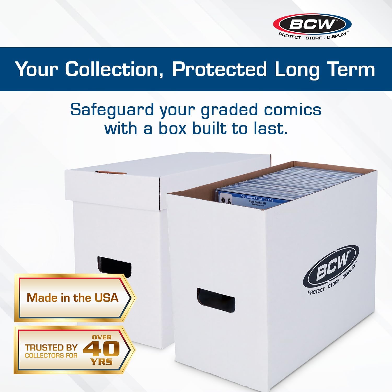 BCW Graded Comic Book Storage Box - 10 Pack | Durable White Corrugated Paper | Fits CGC Comics, Holds 35-40 Graded Comic Books | Double Thickness Handles & Reinforced Bottom