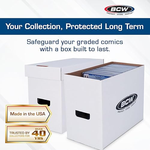 Miniatura 2 de BCW Caja de almacenamiento de cómics graduada, paquete de 5, papel corrugado blanco duradero, compatible con CGC Comics, capacidad para cómics de 35