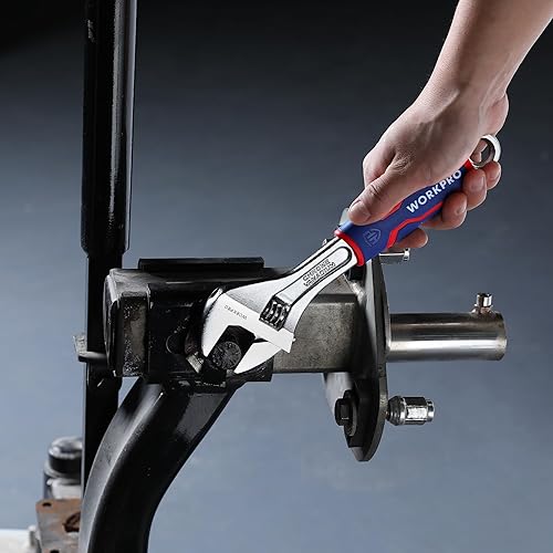 Miniatura 8 de WORKPRO Llave ajustable de 10 pulgadas, llave de apertura de mandíbula ancha con agarre antideslizante de goma, escalas métricasSAE, acero Cr-V