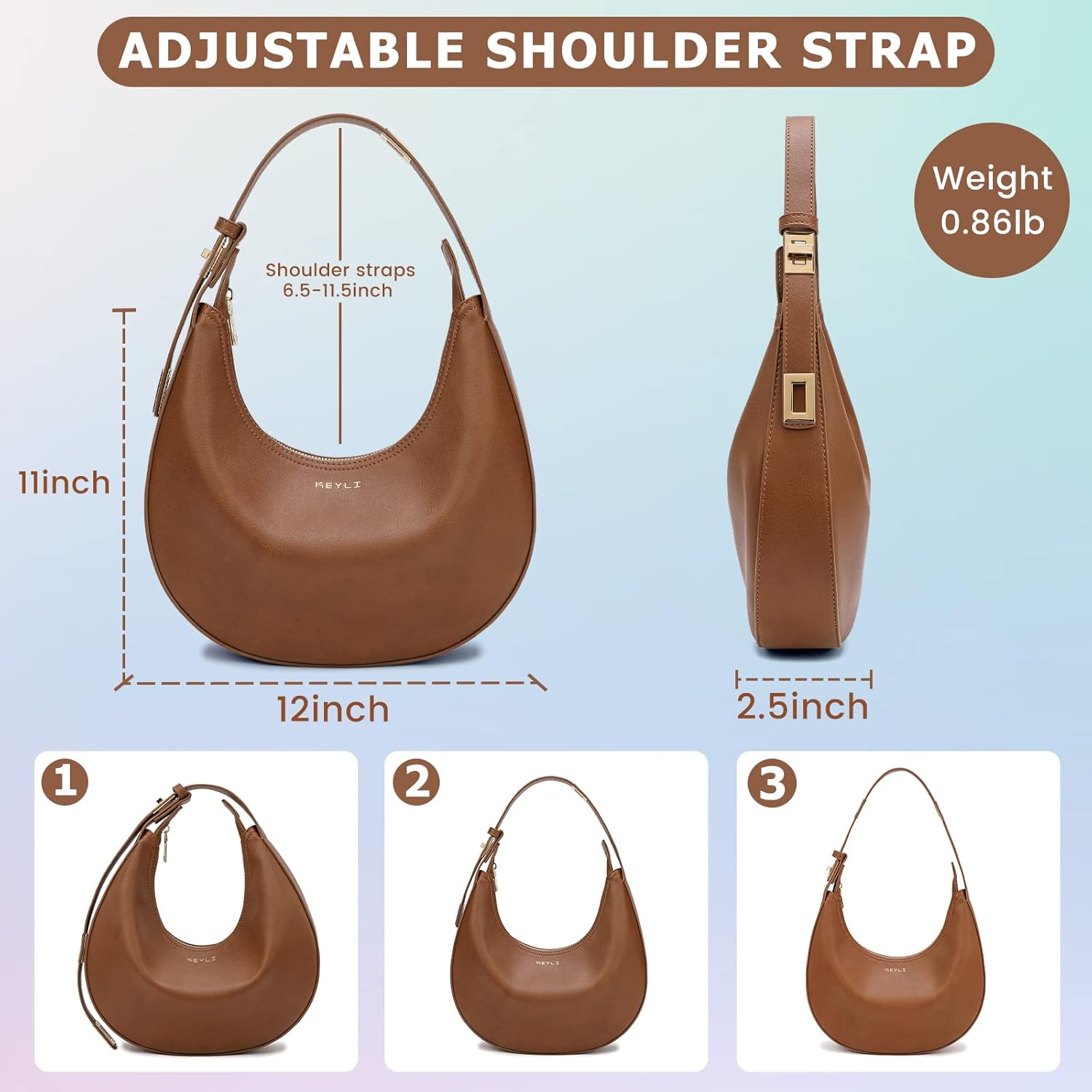 Keyli Shoulder Bag for Women Stylish Casual Clutch Purses for Women 3 Ways Adjust Strap Hobo Handbags with Zip Closure - Image 5