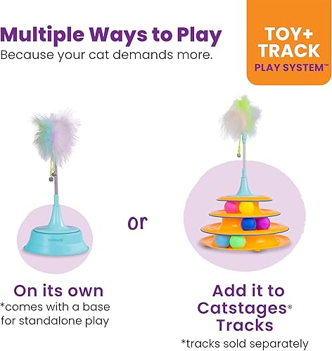 Miniatura 4 de Catstages Juguete para gatos 2 en 1 Spring Teaser  Complemento interactivo de pelota para gatos con plumas y campanas, azul