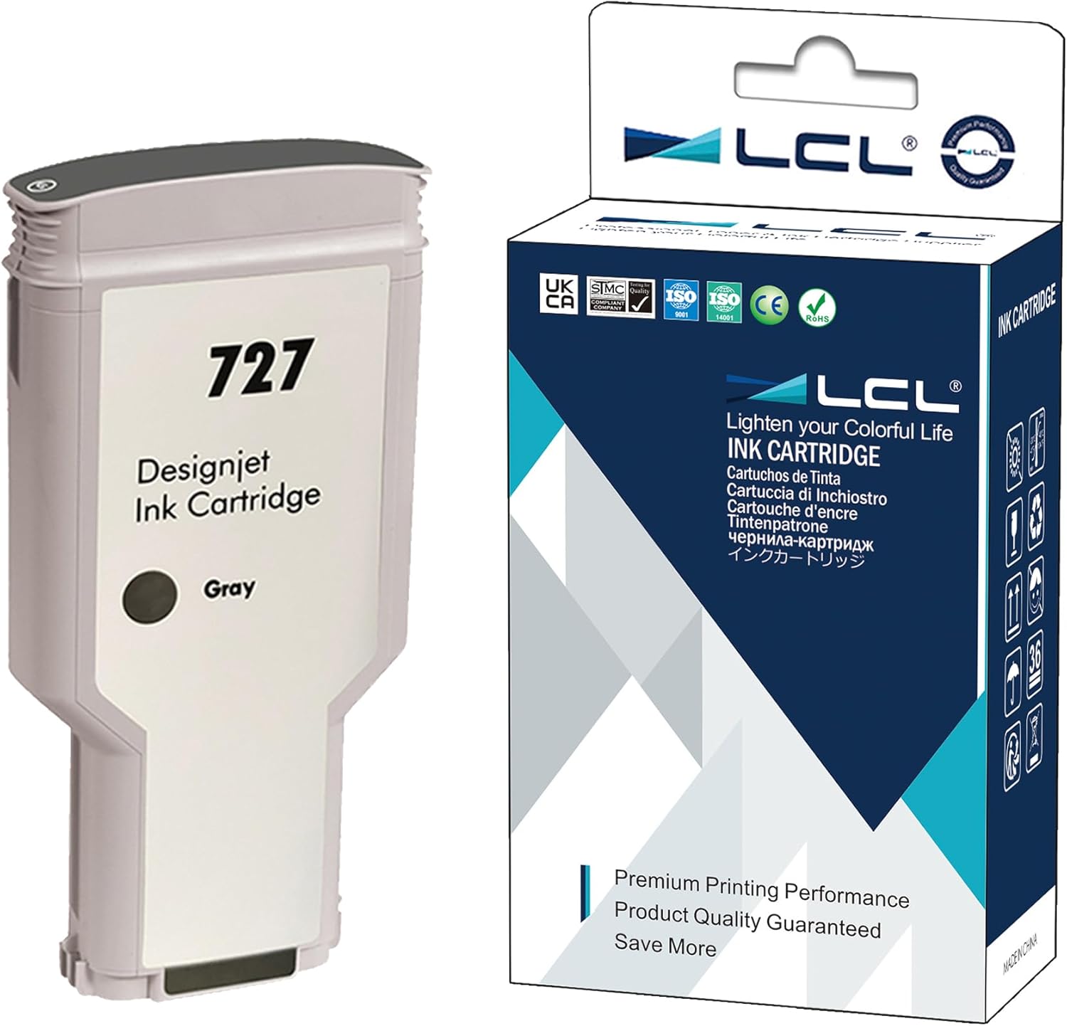 LCL Compatible Ink Cartridge Replacement for HP 727 XL F9J80A B3P24A 300ML High Yield DesignJet T920 T930 T1500 T1530 T2500 T2530 Printers (1-Pack Grey)