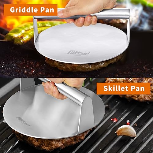 Miniatura 4 de ALLTOP Smash - Prensa de hamburguesas antiadherente de acero inoxidable para plancha plana, parrilla, barbacoa, cocina, herramienta redonda grande