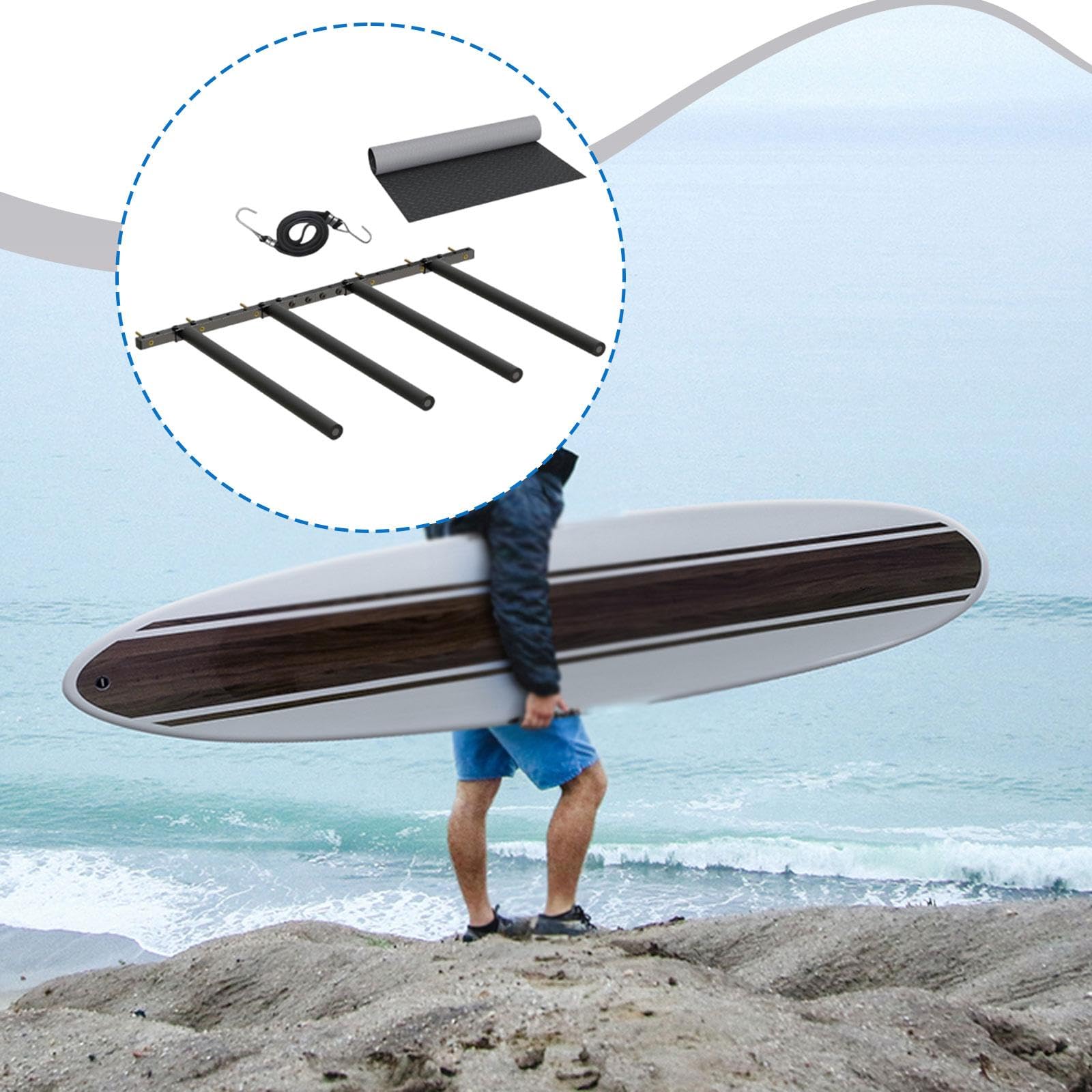 Soporte Vertical Tabla Surf Estante Exhibición Mural Acero Ajustable Correas Elásticas Longboards Shortboards Skateboards Organizador Pared