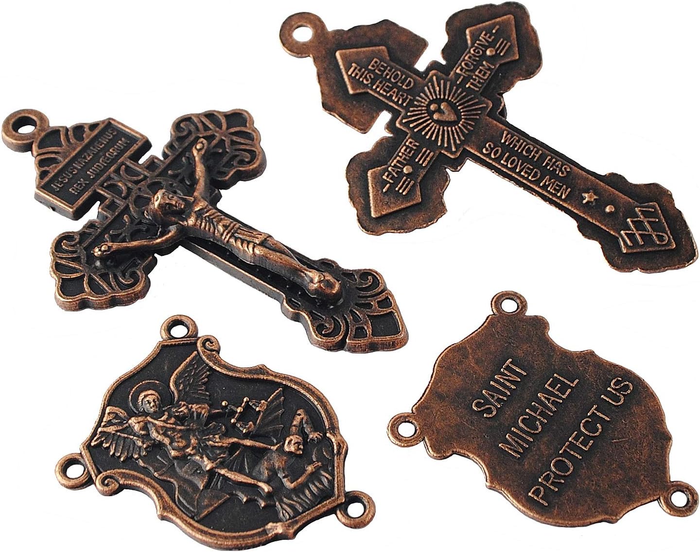 4 Sets of Saint Michael Centerpiece and Pardon Crucifix for DIY Making Rosary, Size, Zinc Alloy